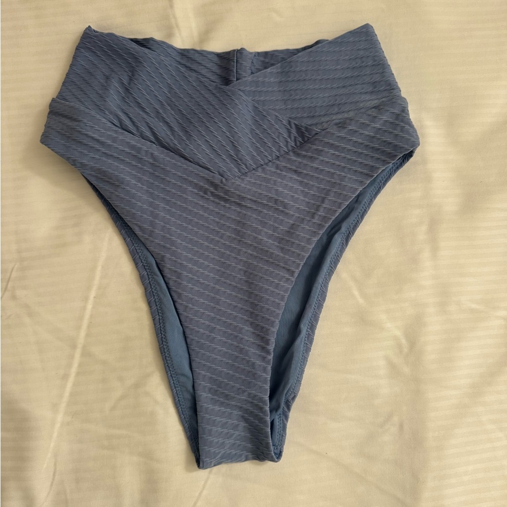 Aerie Textured Blue High-Waisted Bikini Bottom